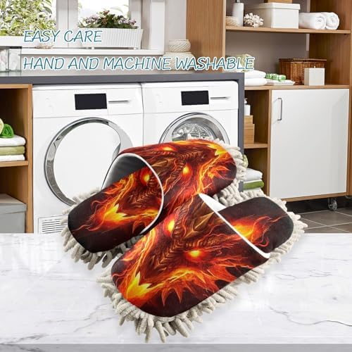 FLildon Microfiber Mop Slippers Dragon Head Red Washable