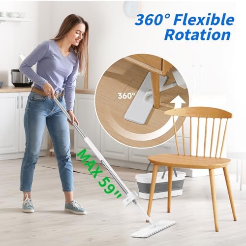 Oshang Flat Mop with Collapsible Bucket and Wheels