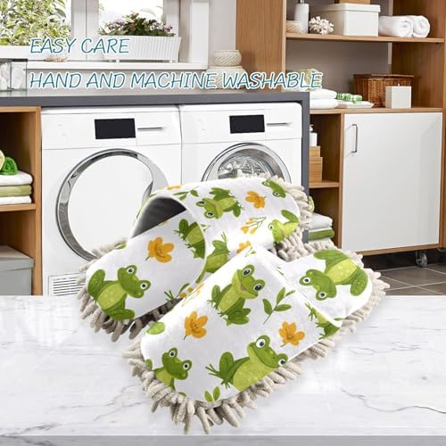 Cute Frog Microfiber Mop Slippers Washable for Men Women