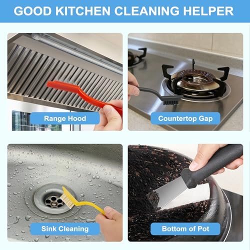 10Pcs Crevice Brush Set with Scraper for Kitchen and Bathroom