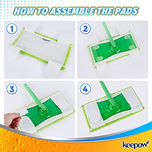 KEEPOW Reusable Mop Pads for Swiffer Sweeper 4 Pack