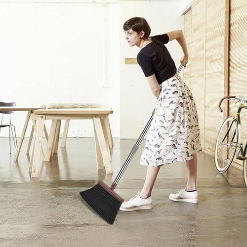 Kelamayi Upgrade Broom and Dustpan Set Self Cleaning with Dustpan Teeth Brown