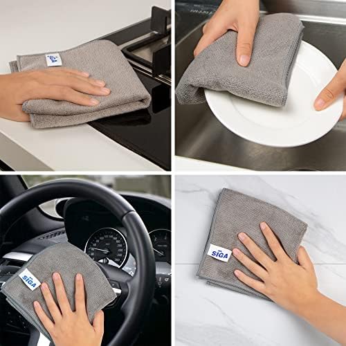 MRSIGA Microfiber Cleaning Cloths Pack of 12 Grey 32x32cm