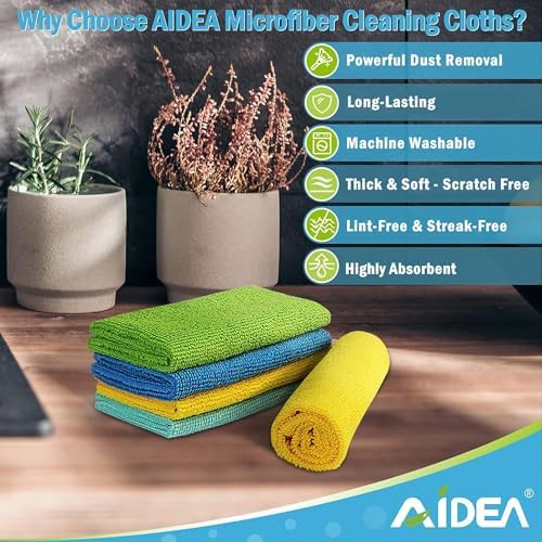 AIDEA Microfiber Cleaning Cloths 100PK Soft Durable for All Surfaces
