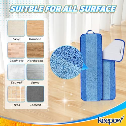 KEEPOW Microfiber Mop Pads 18 Inch 4 Pack Reusable