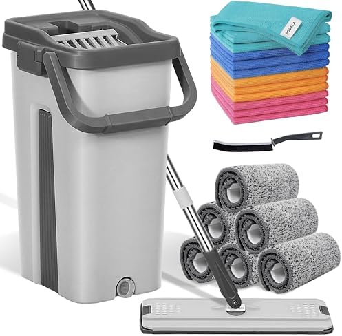 Pogala Mop Bucket Set with 12 Microfiber Towels and Brush