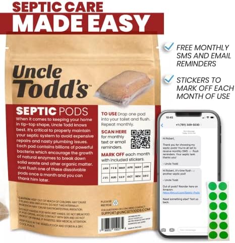 Uncle Todds Septic Treatment Pods - 12 Count One Year Supply
