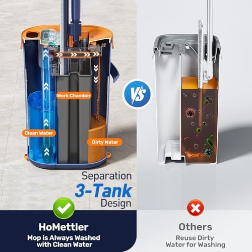 HoMettler 3-Tank Mop and Bucket Set with Wringer