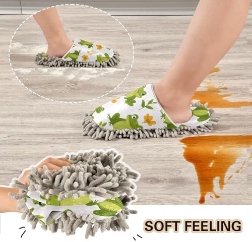 Cute Frog Microfiber Mop Slippers Washable for Men Women