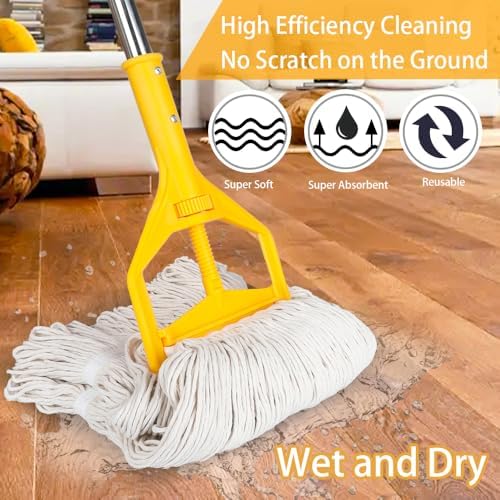 GLOHOO Heavy Duty Wet String Mop with 2 Reusable Heads