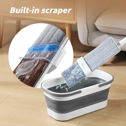 Oshang Flat Mop with Collapsible Bucket and Wheels