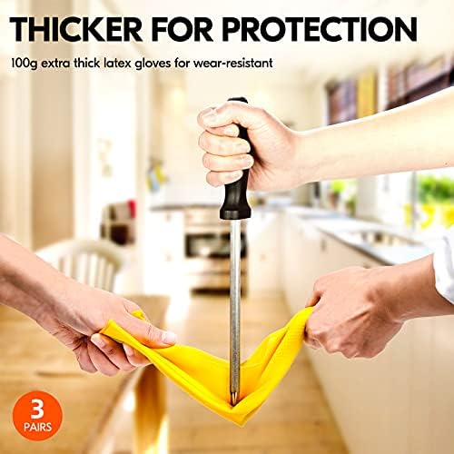 Vgo 3-Pairs Reusable Rubber Gloves with Long Sleeves