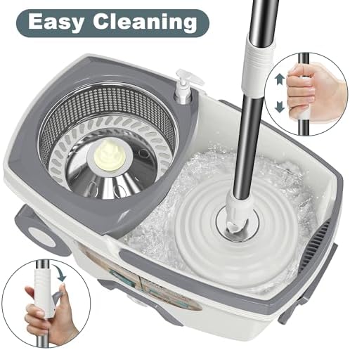 Wodemom Spin Mop Bucket Set with 6 Refills and 61 Handle - White 1