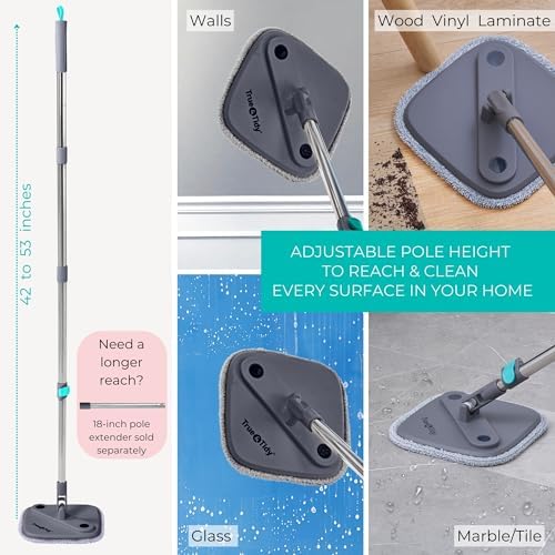 True Clean Spin Mop Bucket System Dual Compartment 360 Swivel Built-in Brush