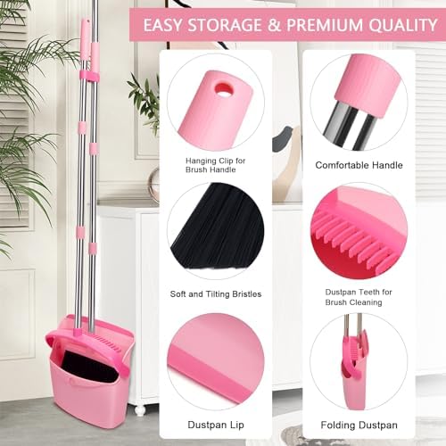 XXFLOWER Broom and Dustpan Set Pink Pack of 1