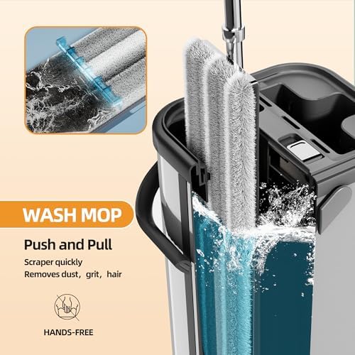 SWIFTIRON Flat Mop and Bucket Set with Wringer and Refills