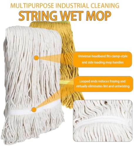 GLOHOO Heavy Duty Wet String Mop with 2 Reusable Heads
