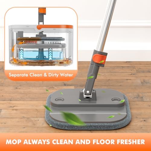 INWEJIA Self-Standing Spin Mop and Bucket Set with 90 Foldable Plate