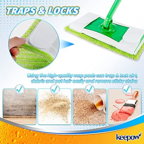 KEEPOW Reusable Mop Pads for Swiffer Sweeper 4 Pack