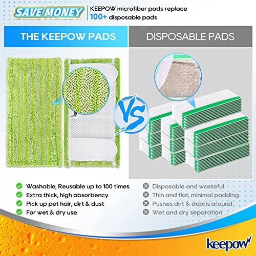 KEEPOW Reusable Mop Pads for Swiffer Sweeper 4 Pack