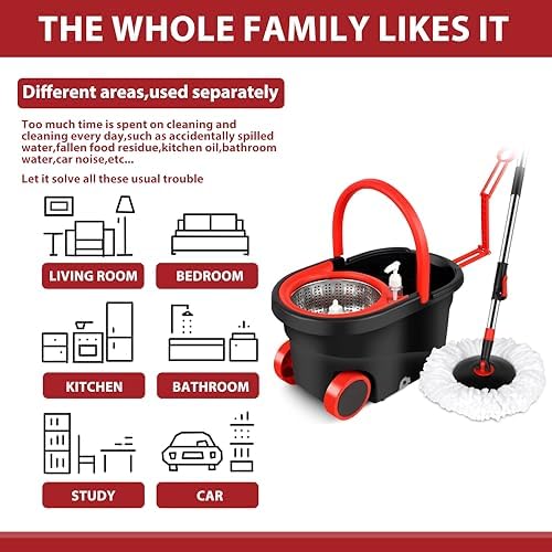 Spin Mop and Bucket with Wringer Set Stainless Steel Adjustable Handle