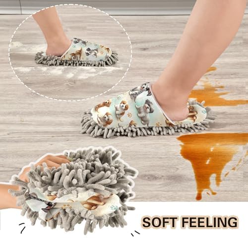 Xigua Microfiber Cleaning Slippers Dogs Pattern Washable Mop Shoes