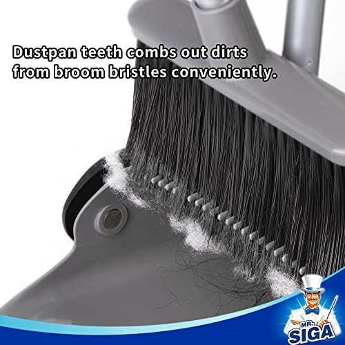 MRSIGA Adjustable Broom and Dustpan Set with Long Handles