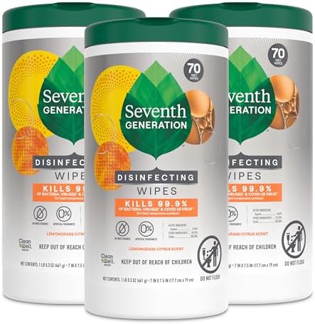 Seventh Generation Disinfecting Wipes Lemongrass Citrus 70 Count Pack of 3