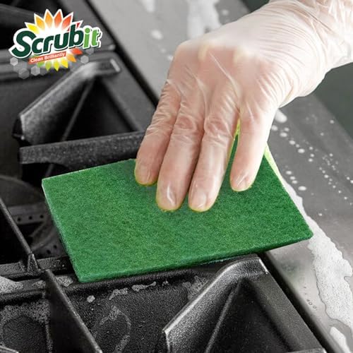 SCRUBIT Scouring Pads - 50 Pack Heavy Duty Non-Scratch Reusable Green