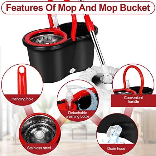 CooFel Spin Mop Bucket Set with Wringer and 3 Mop Heads