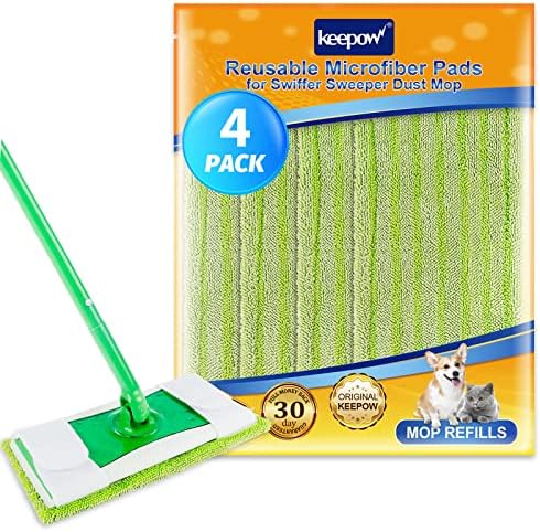 KEEPOW Reusable Mop Pads for Swiffer Sweeper 4 Pack