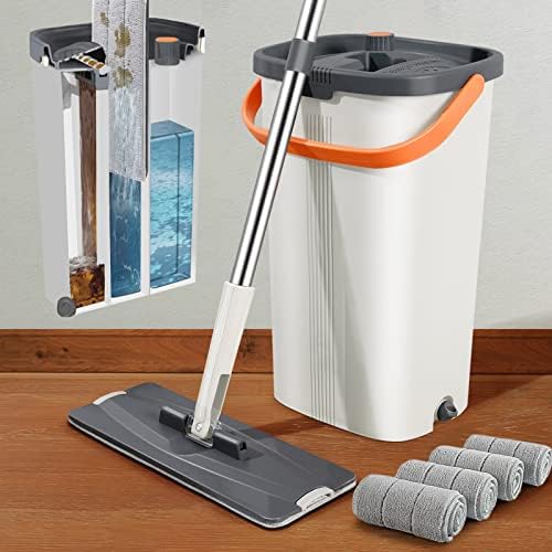 Lascpt Flat Mop and Bucket with Wringer Set