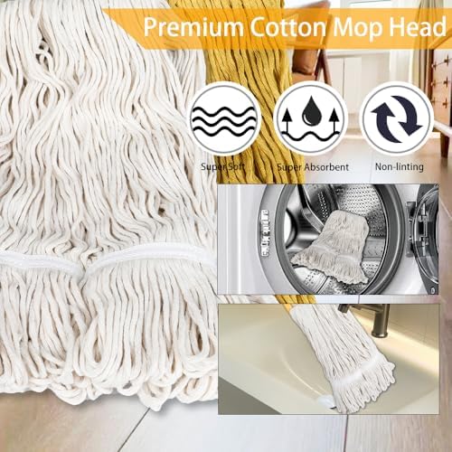 GLOHOO Heavy Duty Wet String Mop with 2 Reusable Heads