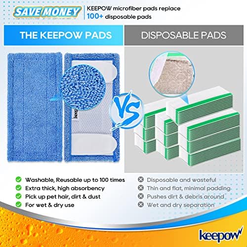 KEEPOW Microfiber Mop Pads 6 Pack Reusable Refills