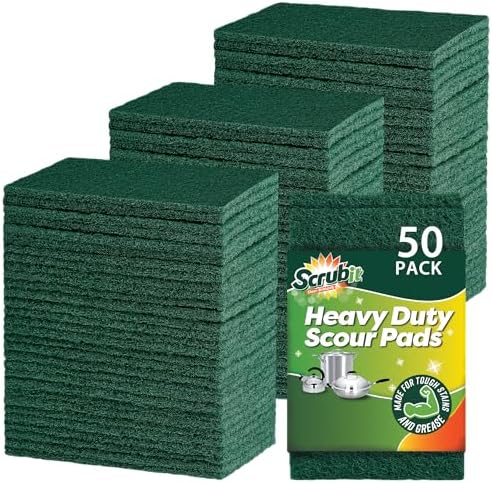 SCRUBIT Scouring Pads - 50 Pack Heavy Duty Non-Scratch Reusable Green