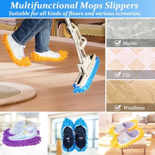 4 Pairs Mop Slippers - Reusable Microfiber Dust Mop Covers for Home Use
