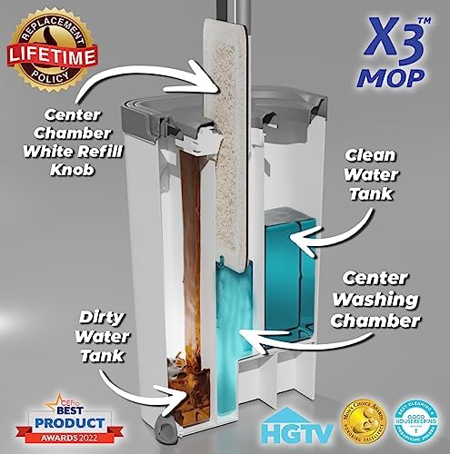 X3 Mop with 3-Chamber Design and Reusable Pads
