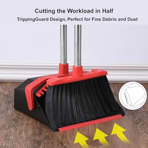 Tiumso Upgrade Broom Dustpan Combo Set with 51 Handle - Black and Red