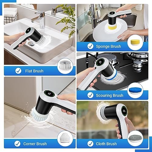 PUFTEM Electric Spin Scrubber 2 Speeds 6 Heads