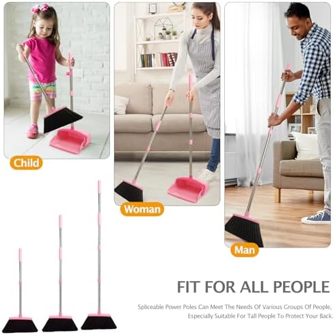 XXFLOWER Broom and Dustpan Set Pink Pack of 1