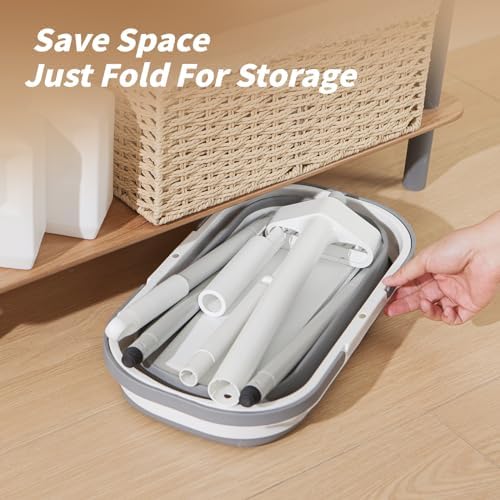 Oshang Flat Mop with Collapsible Bucket and Wheels