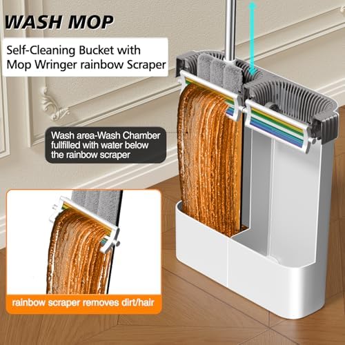 CTIME Mop and Bucket Set with Wringer 4 Pads