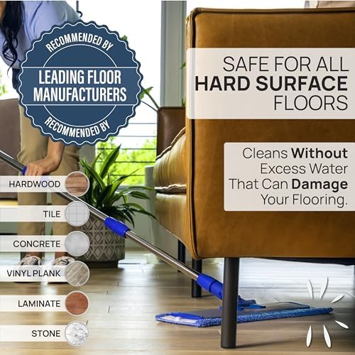18 Pro Microfiber Floor Mop - 3 Washable Pads No Buckets Needed