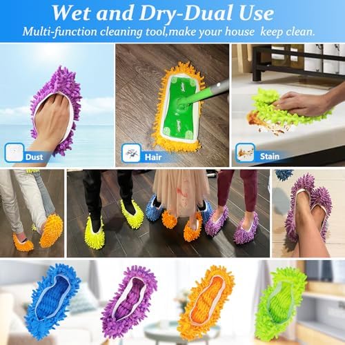 4 Pairs Mop Slippers - Reusable Microfiber Dust Mop Covers for Home Use