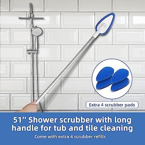 Qaestfy Long Handle Tub Scrubber with 51 Handle and 5 Pads