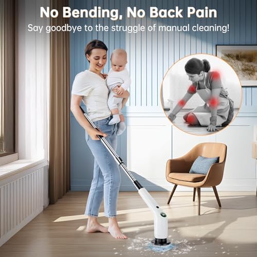 PUFTEM Power Scrubber with 8 Brush Heads 2 Speed Cordless