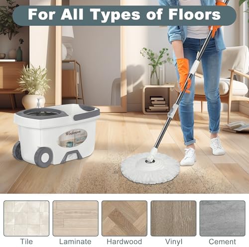 Wodemom Spin Mop Bucket Set with 6 Refills and 61 Handle - White 1