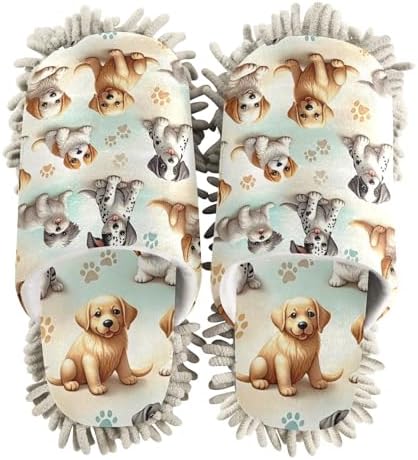 Xigua Microfiber Cleaning Slippers Dogs Pattern Washable Mop Shoes