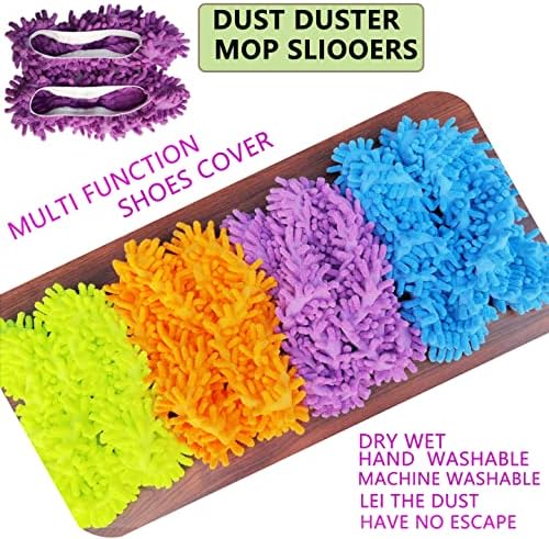 4 Pairs Mop Slippers - Reusable Microfiber Dust Mop Covers for Home Use