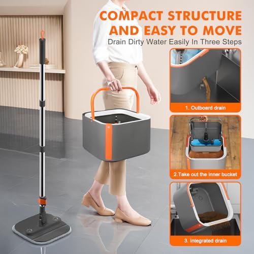 INWEJIA Self-Standing Spin Mop and Bucket Set with 90 Foldable Plate